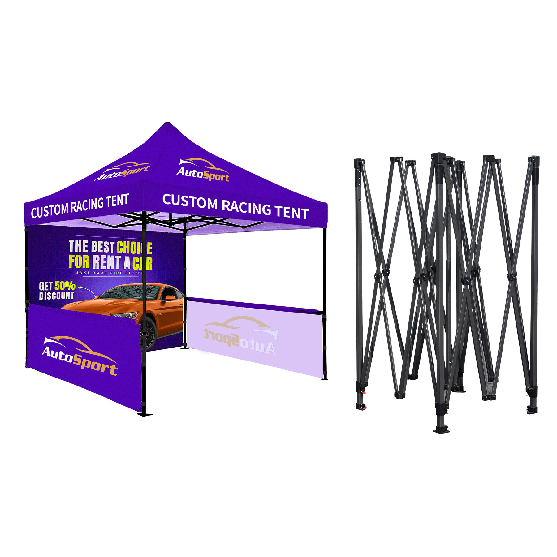 10'x10' Commercial Canopy Tent Kit (Full Back Wall + 2 Half Side Panels)