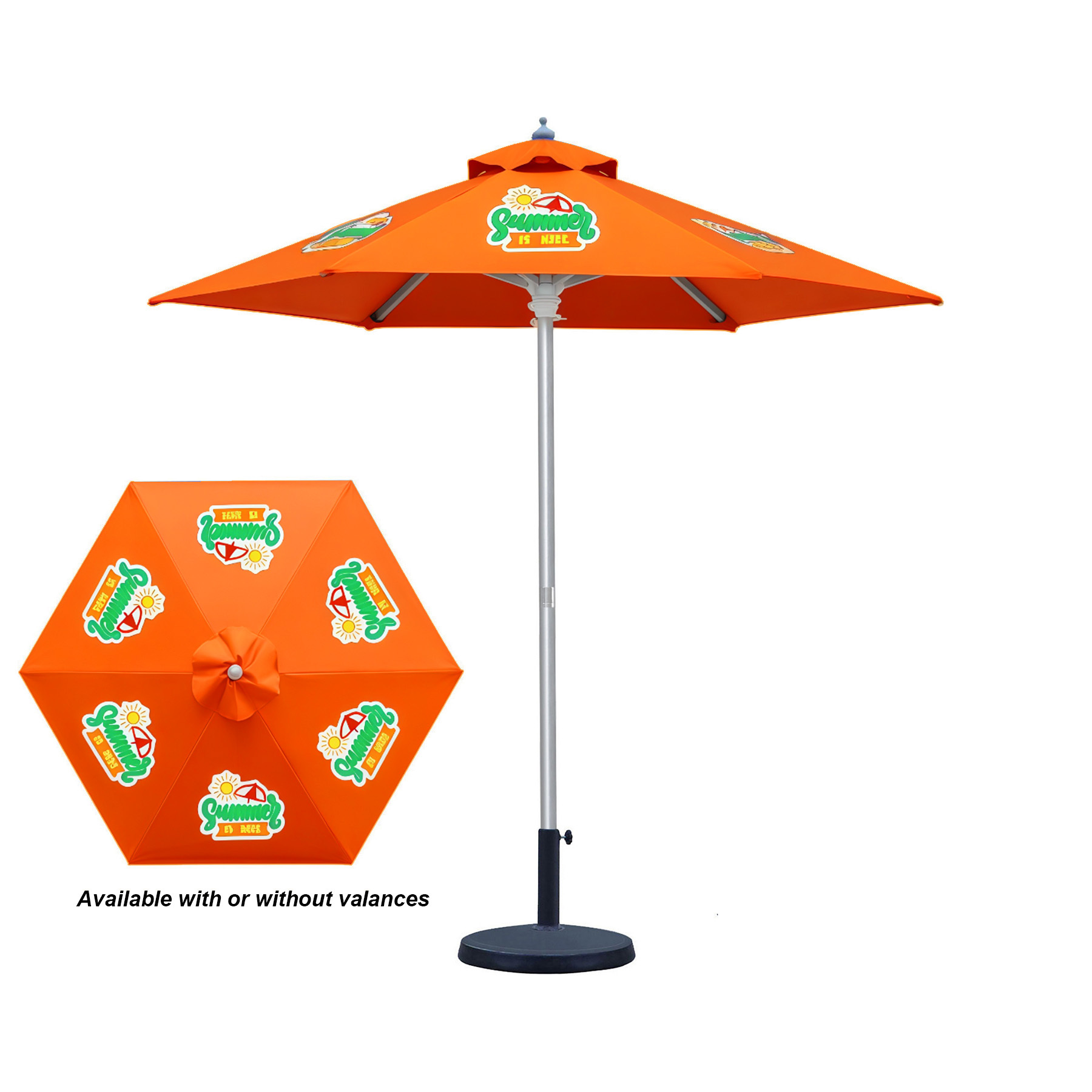 7' Heavy Duty Market Umbrella - 6 Panel Full Color & Aluminum Frame