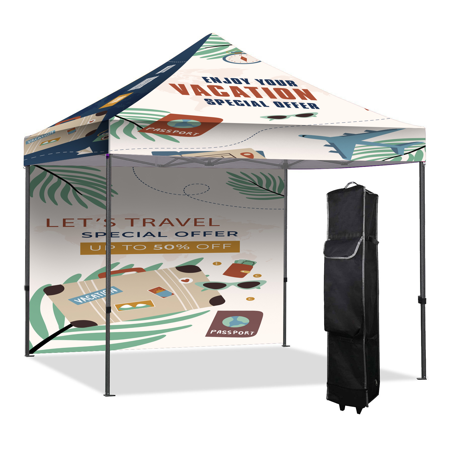 10'x10' Deluxe Canopy Tent Kit (Steel Frame + Sublimated Canopy & Back Wall)