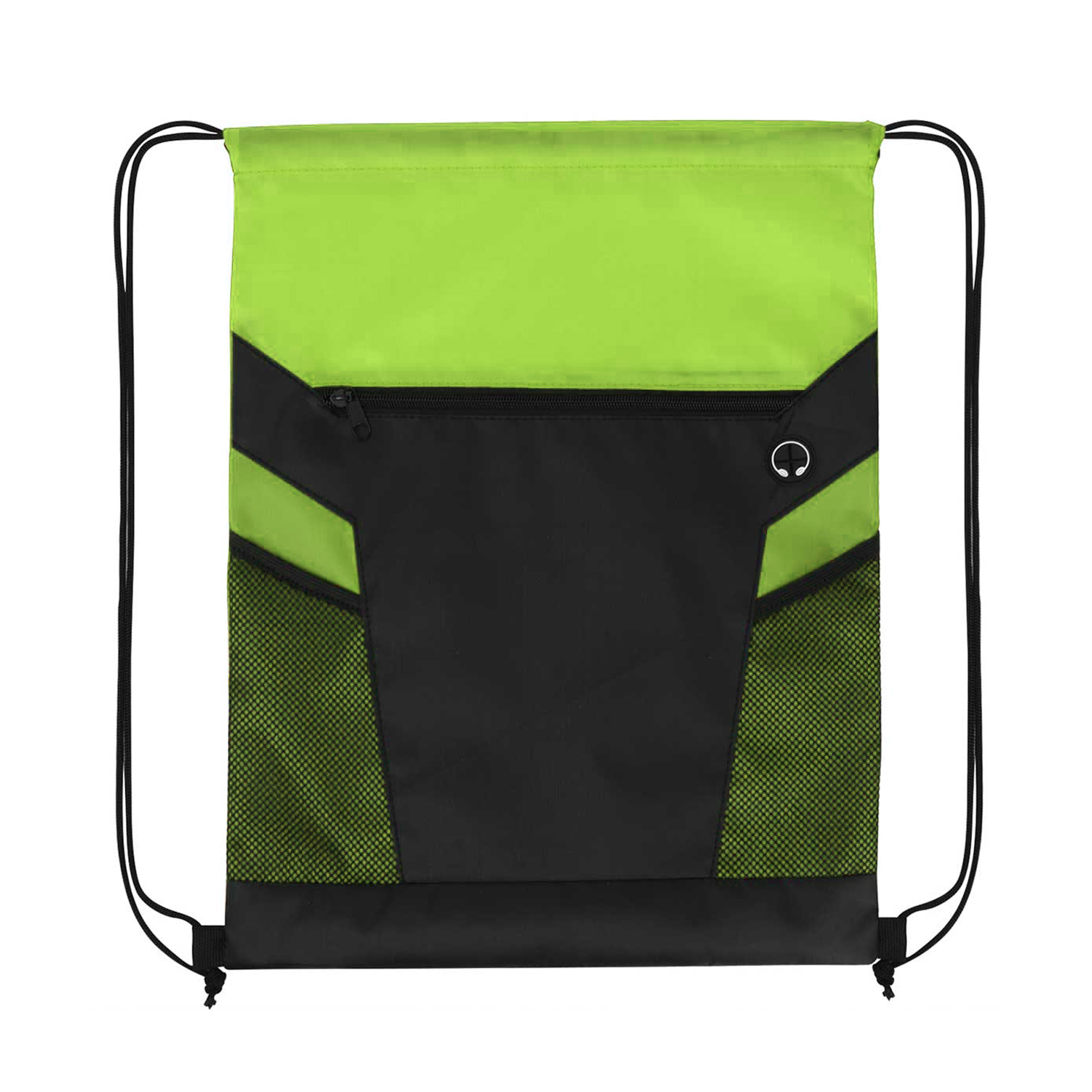 Zippered Drawstring Bag With Mesh Pockets