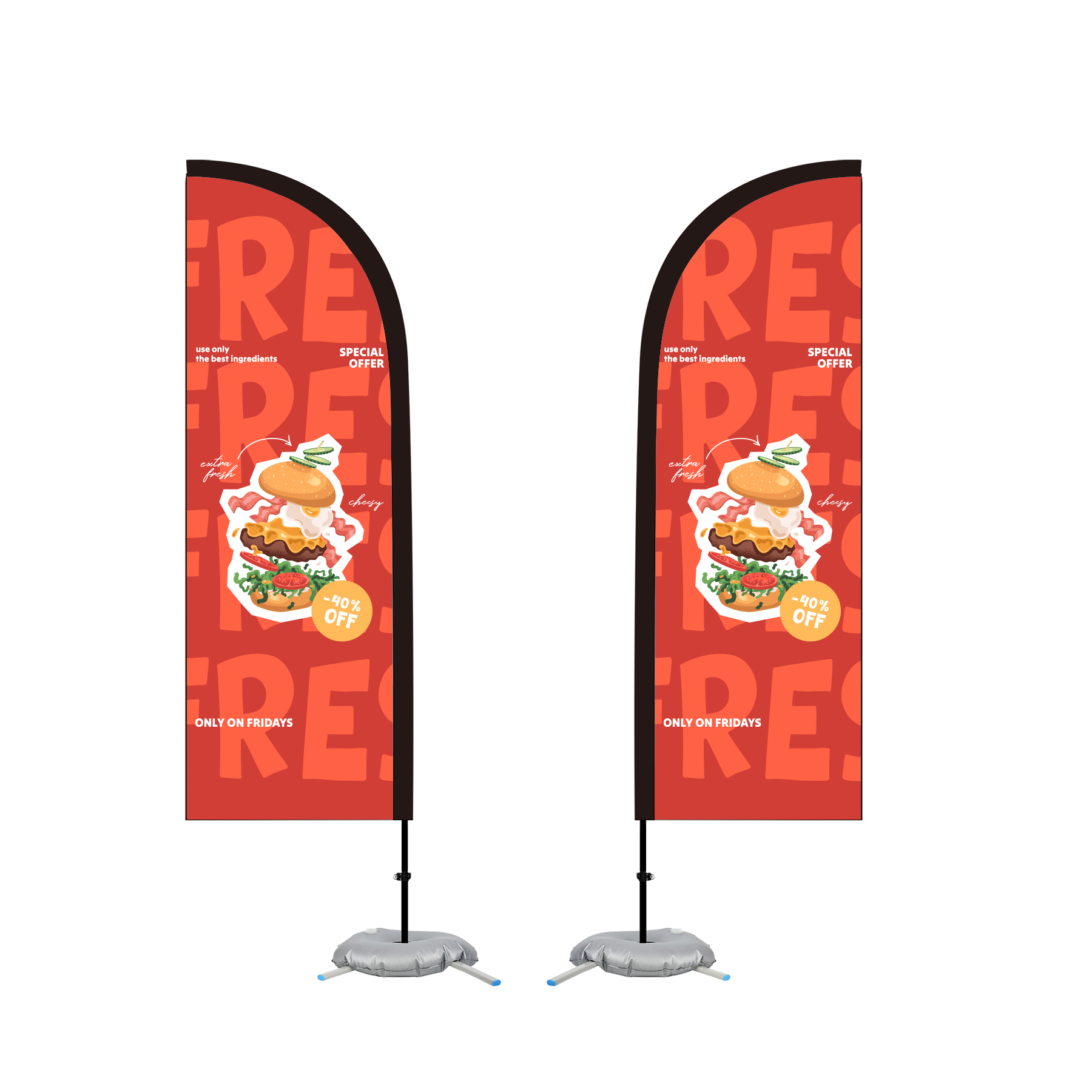 9' Double - Sided Feather Flag Kit with Cross Base & Water Bag