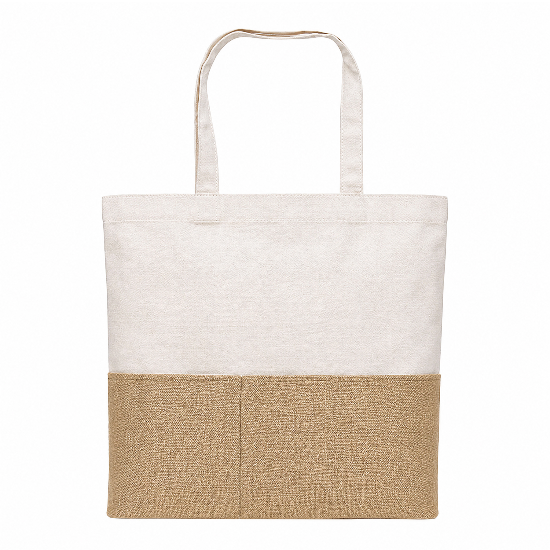 Dual-Fabric Tote with Pocket (Cotton/Burlap)