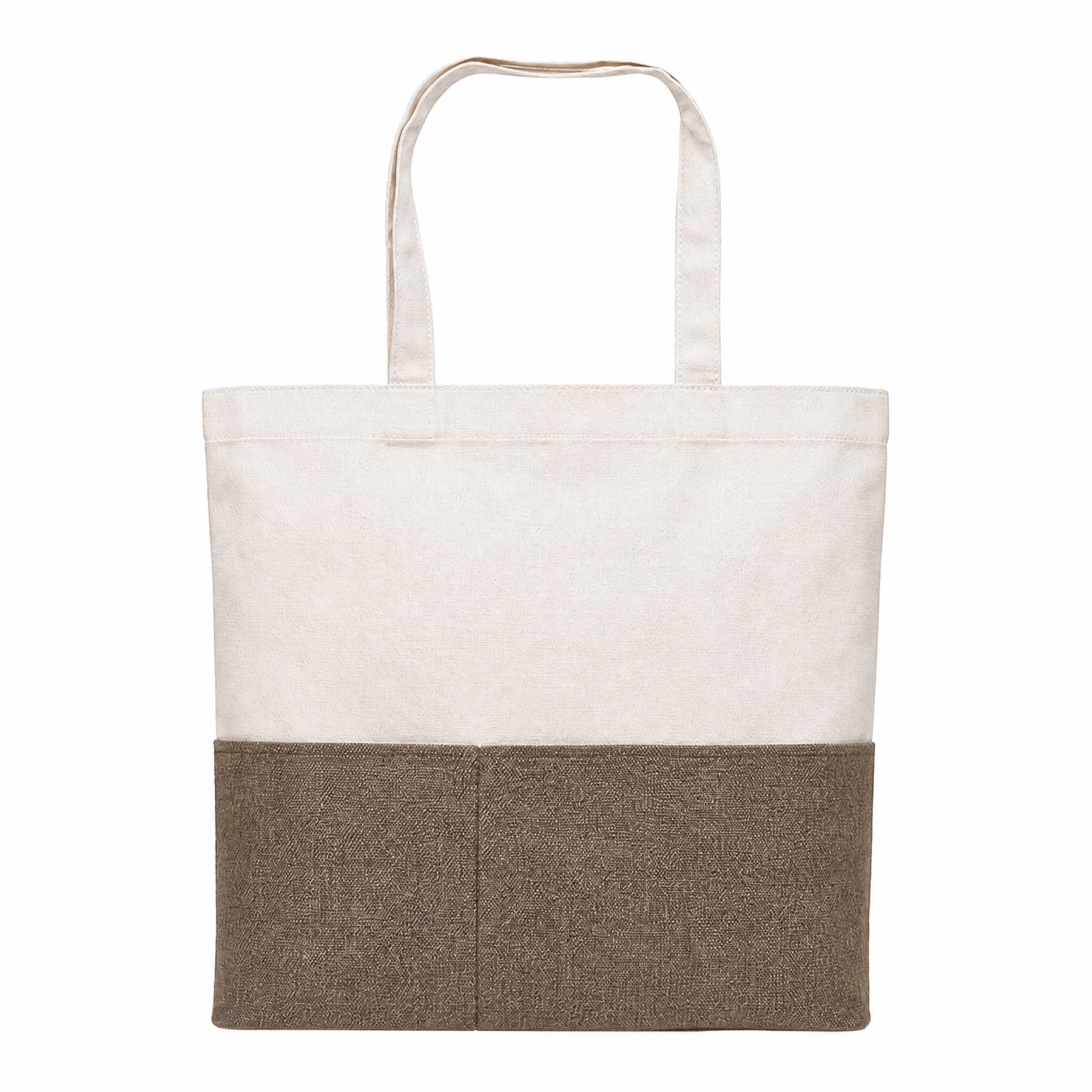 Dual-Fabric Tote with Pocket (Cotton/Burlap)