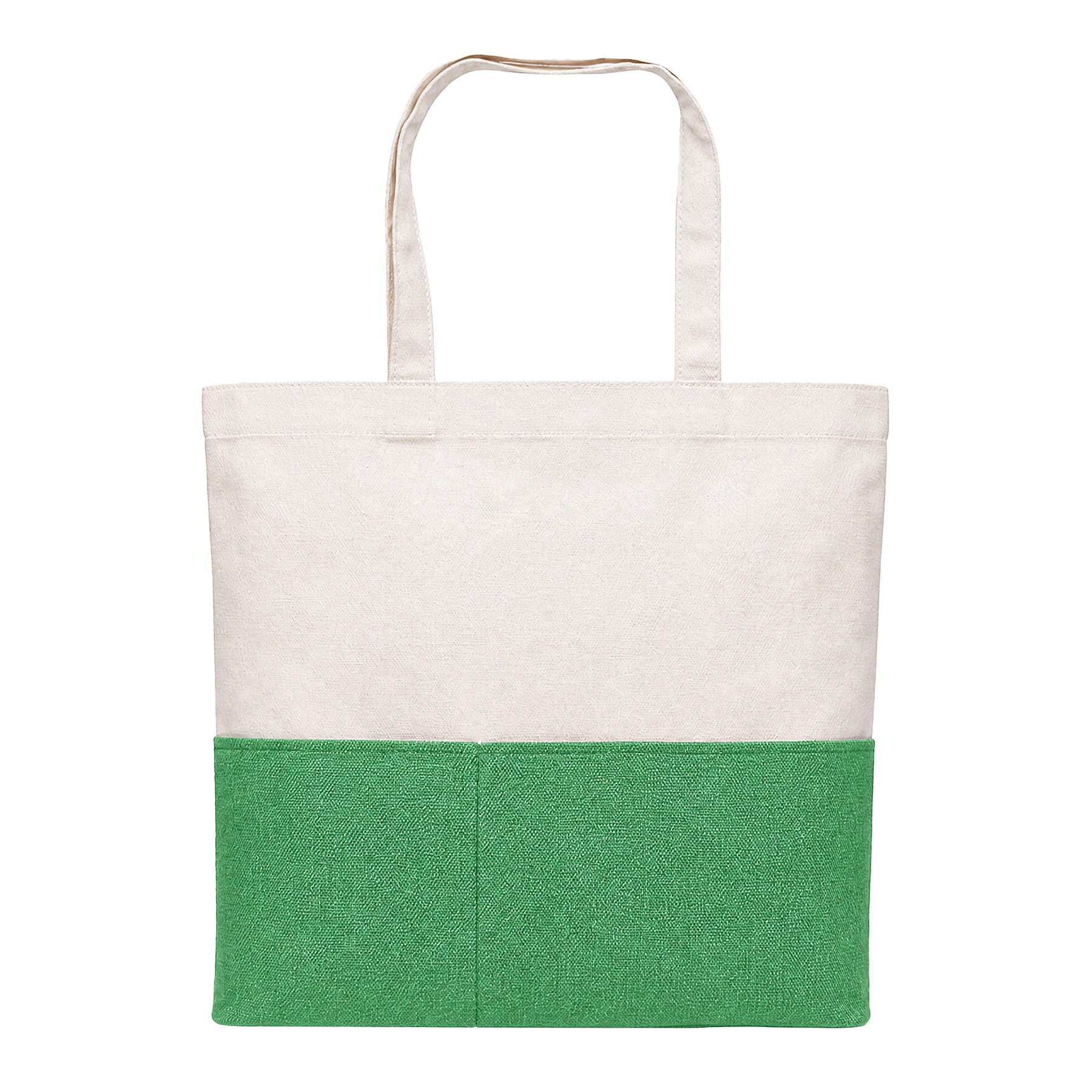 Dual-Fabric Tote with Pocket (Cotton/Burlap)