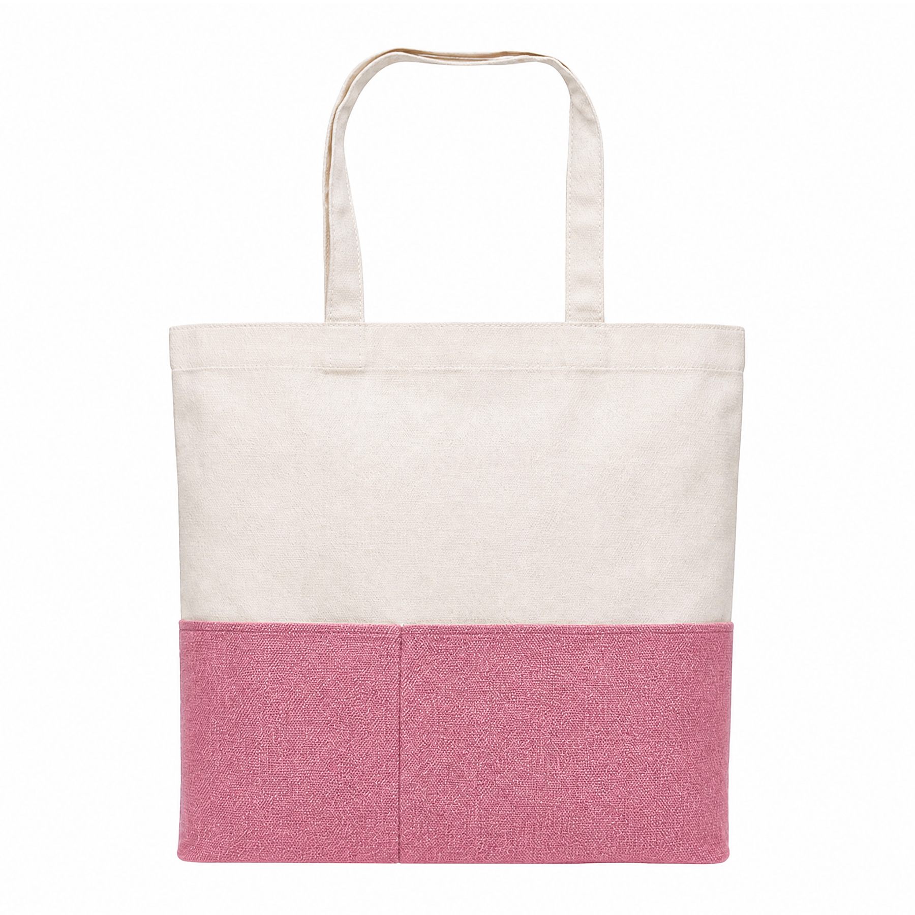 Dual-Fabric Tote with Pocket (Cotton/Burlap)