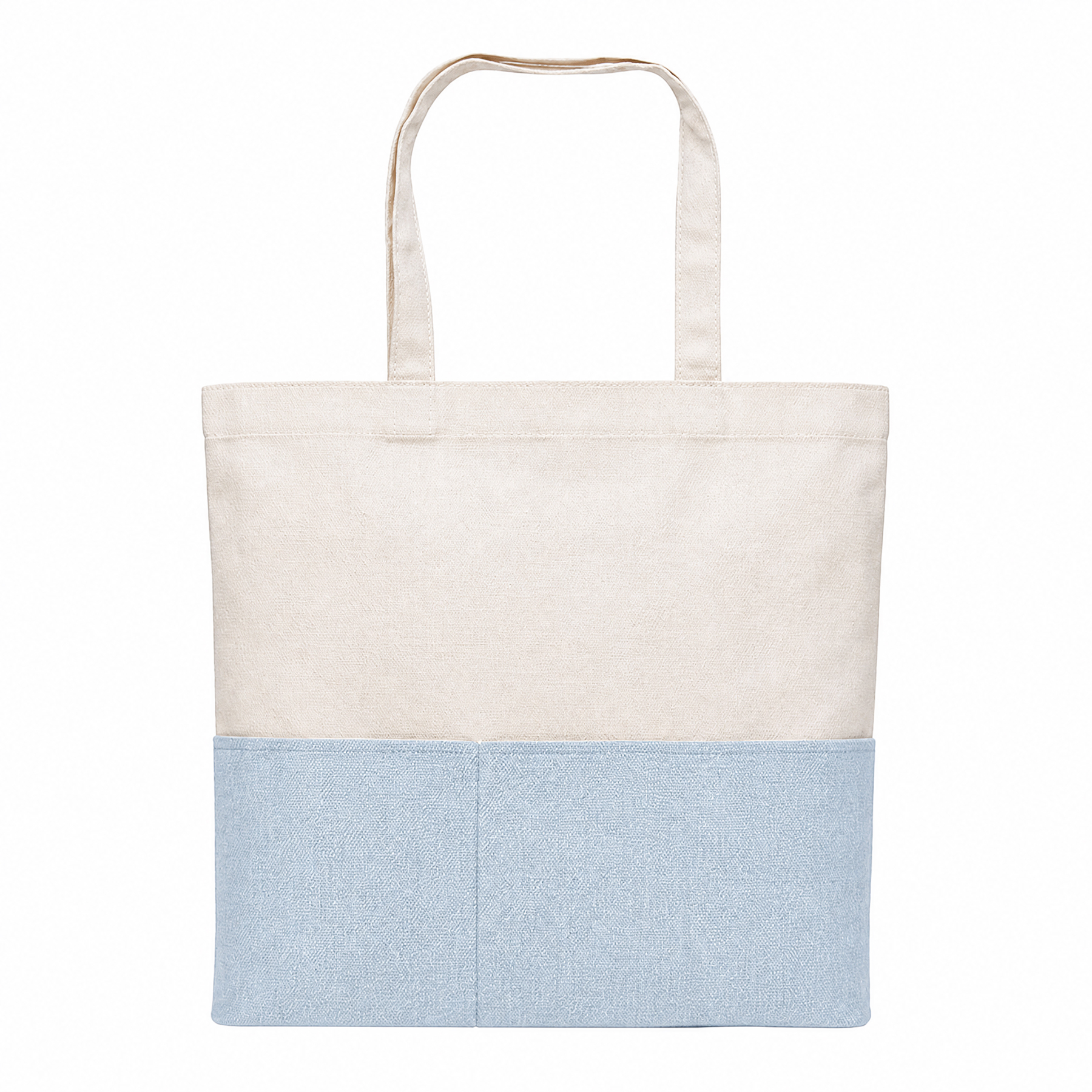 Dual-Fabric Tote with Pocket (Cotton/Burlap)