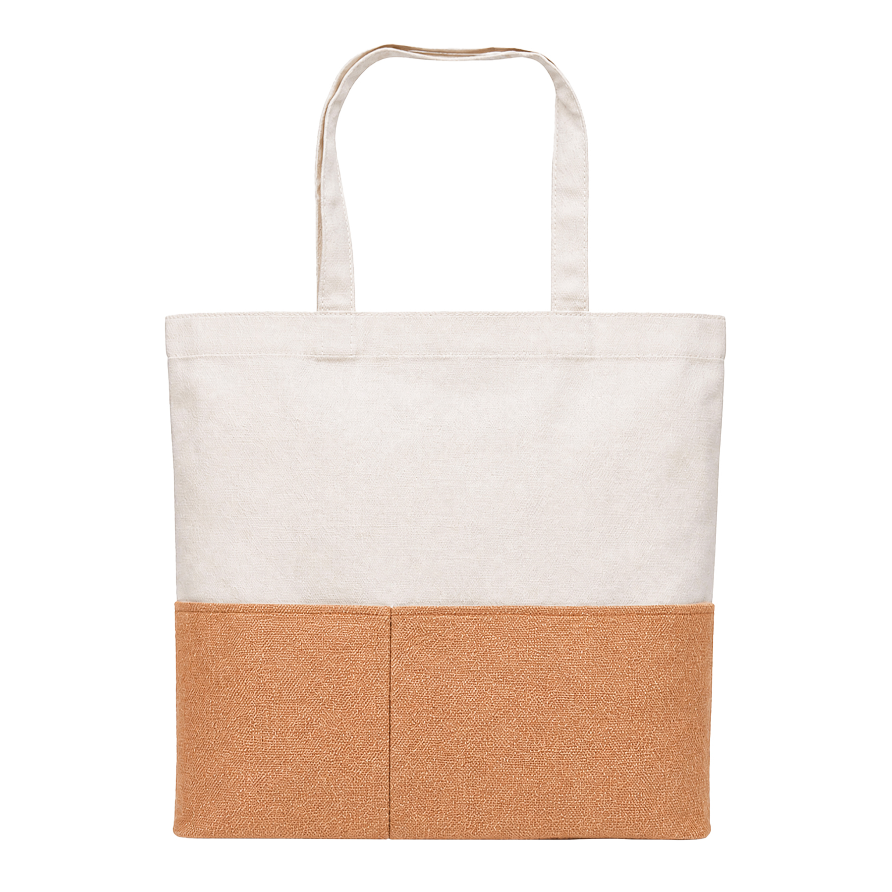 Dual-Fabric Tote with Pocket (Cotton/Burlap)