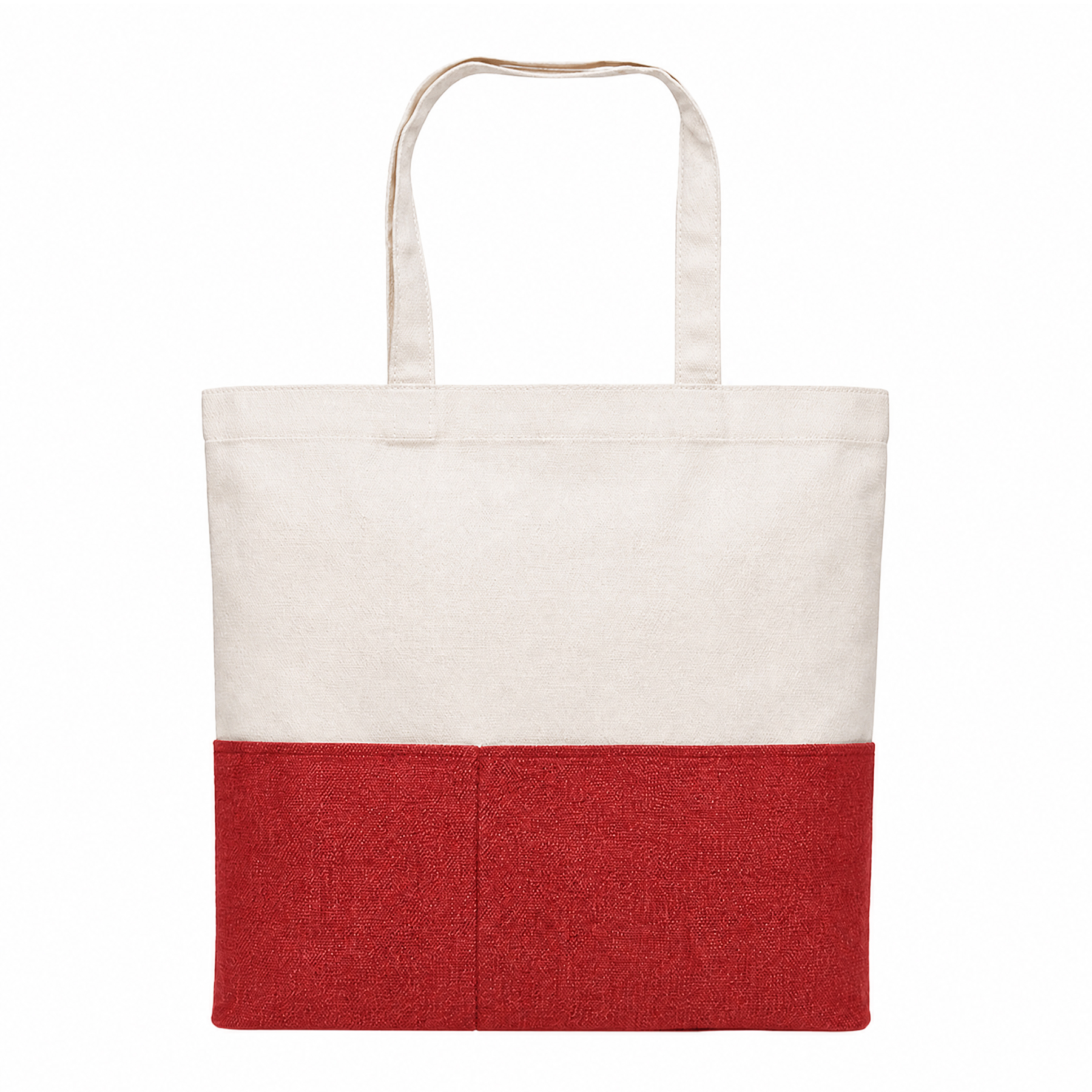 Dual-Fabric Tote with Pocket (Cotton/Burlap)