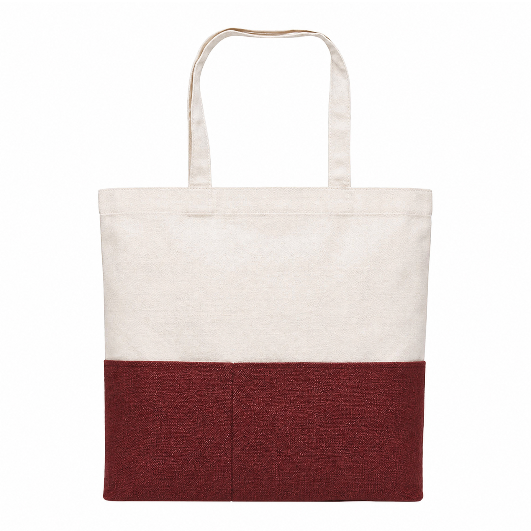 Dual-Fabric Tote with Pocket (Cotton/Burlap)