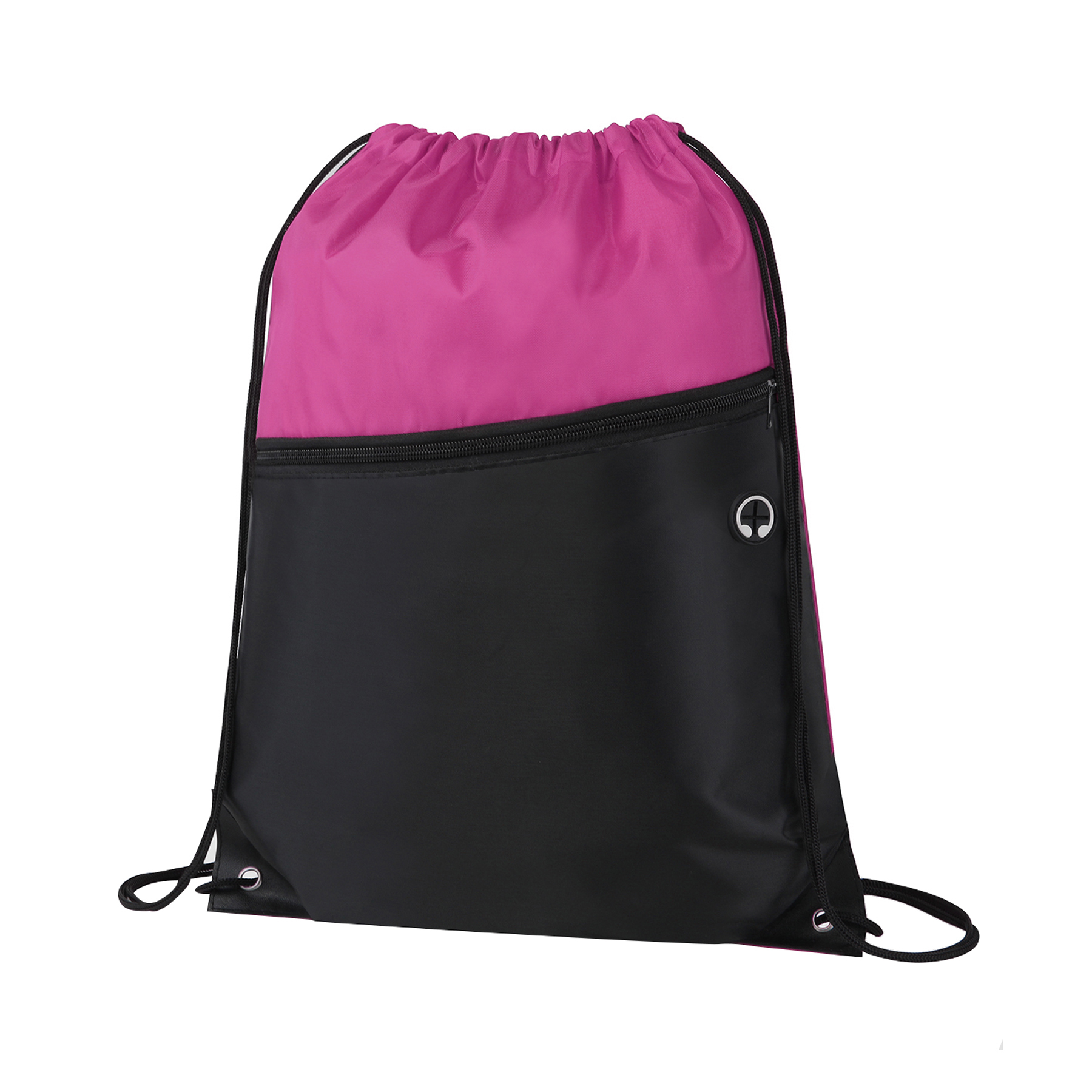 Dual-Tone Drawstring Backpack With Front Zipper
