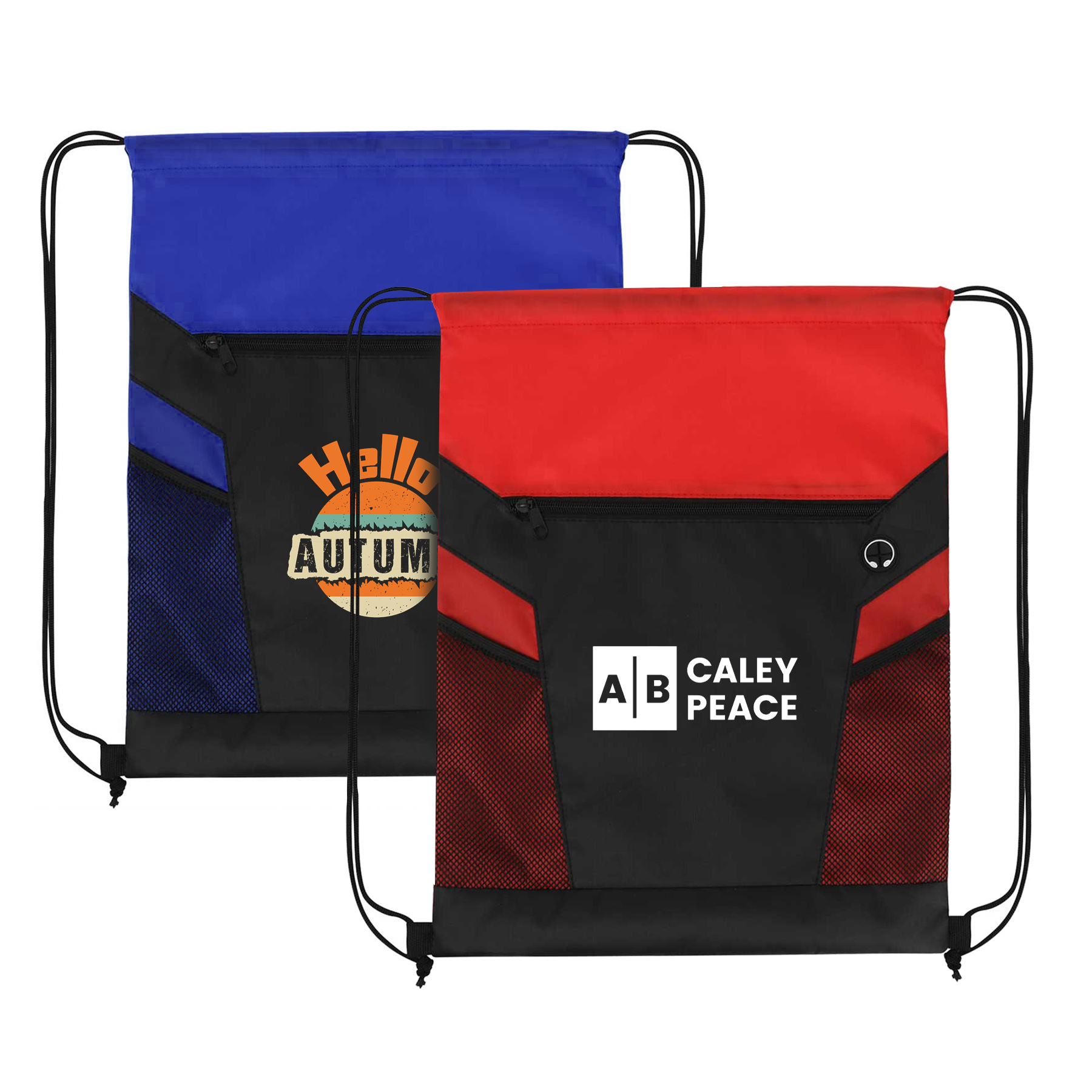 Zippered Drawstring Bag With Mesh Pockets