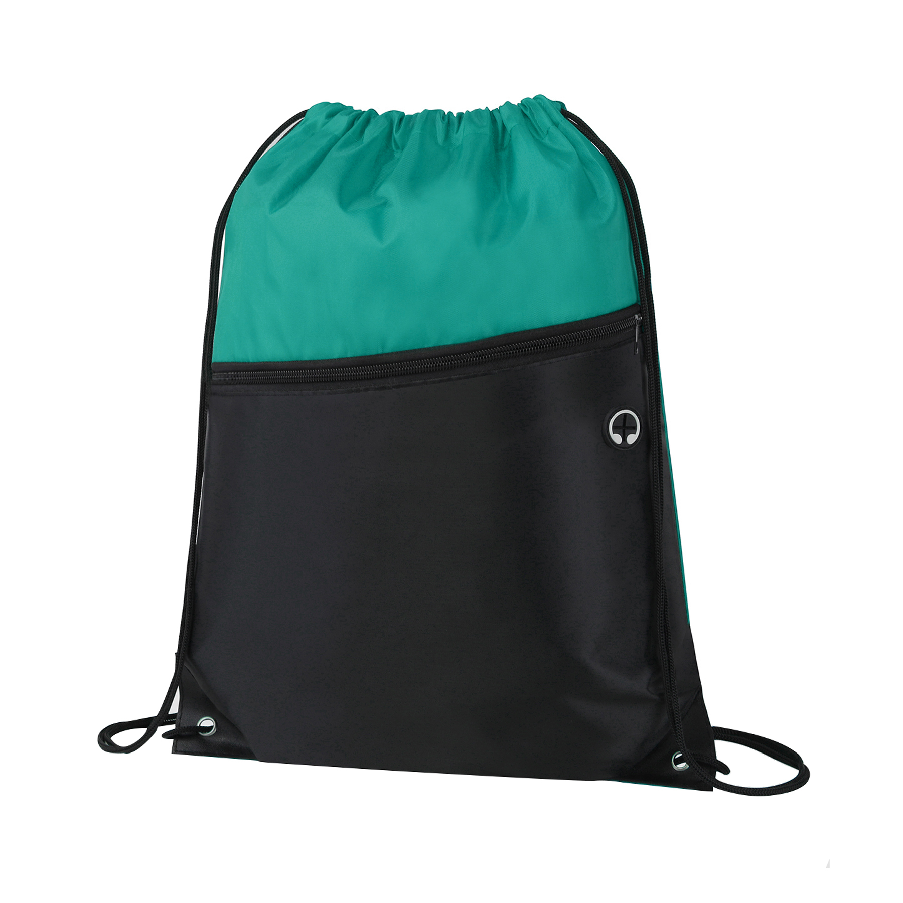 Dual-Tone Drawstring Backpack With Front Zipper