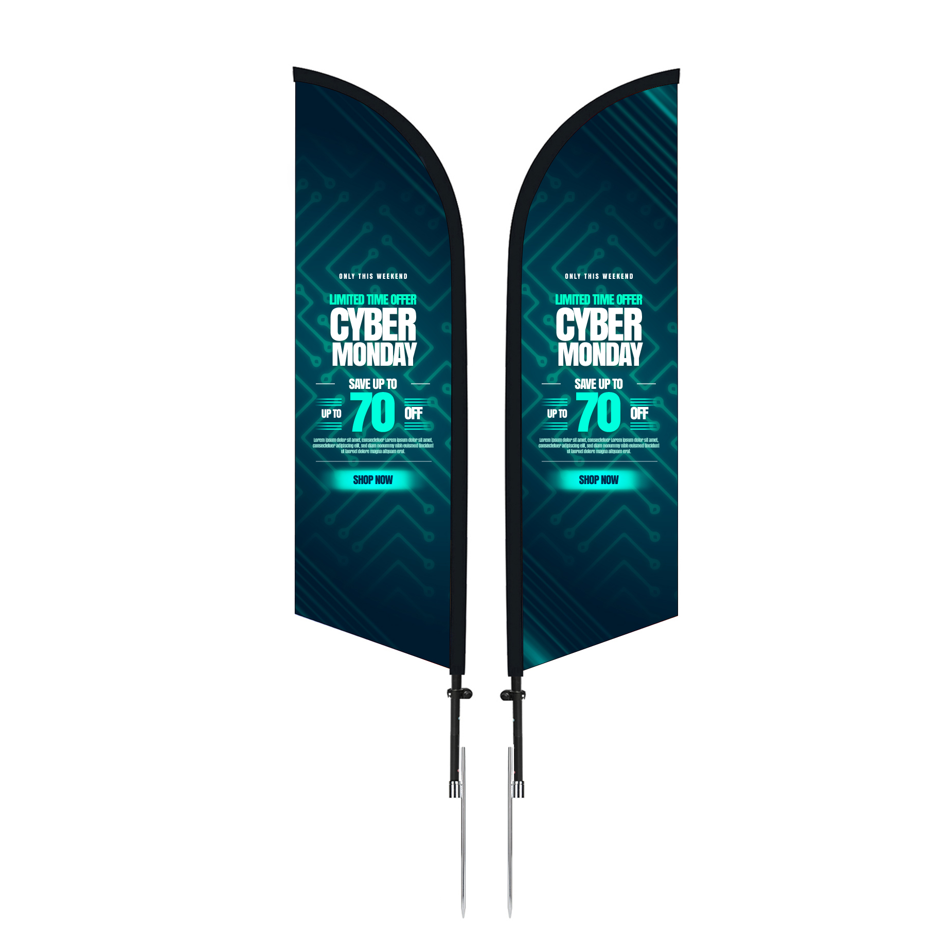 11' Double-Sided Custom Feather Flag with Ground Spike
