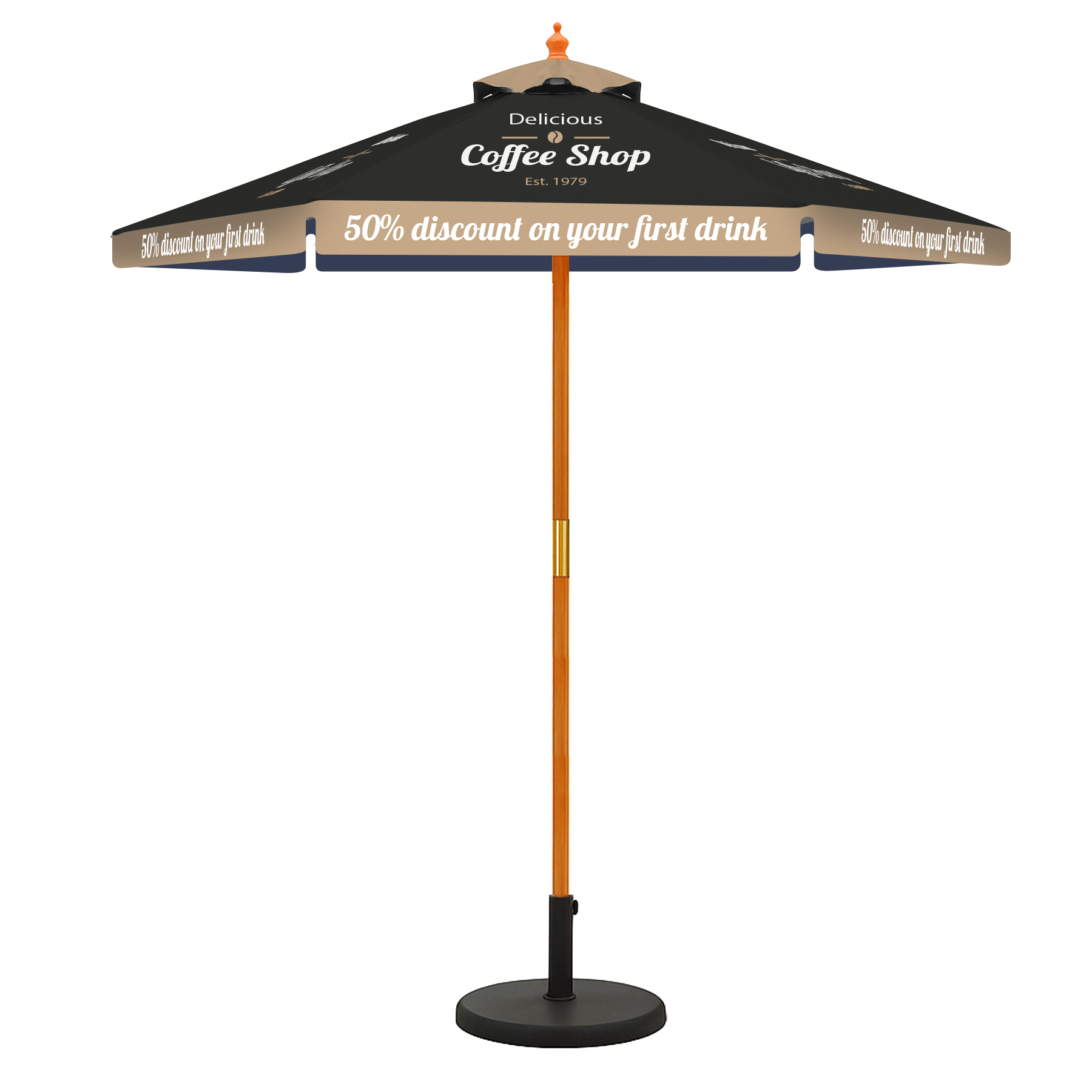 7' Full Color Wooden Frame Market Umbrella