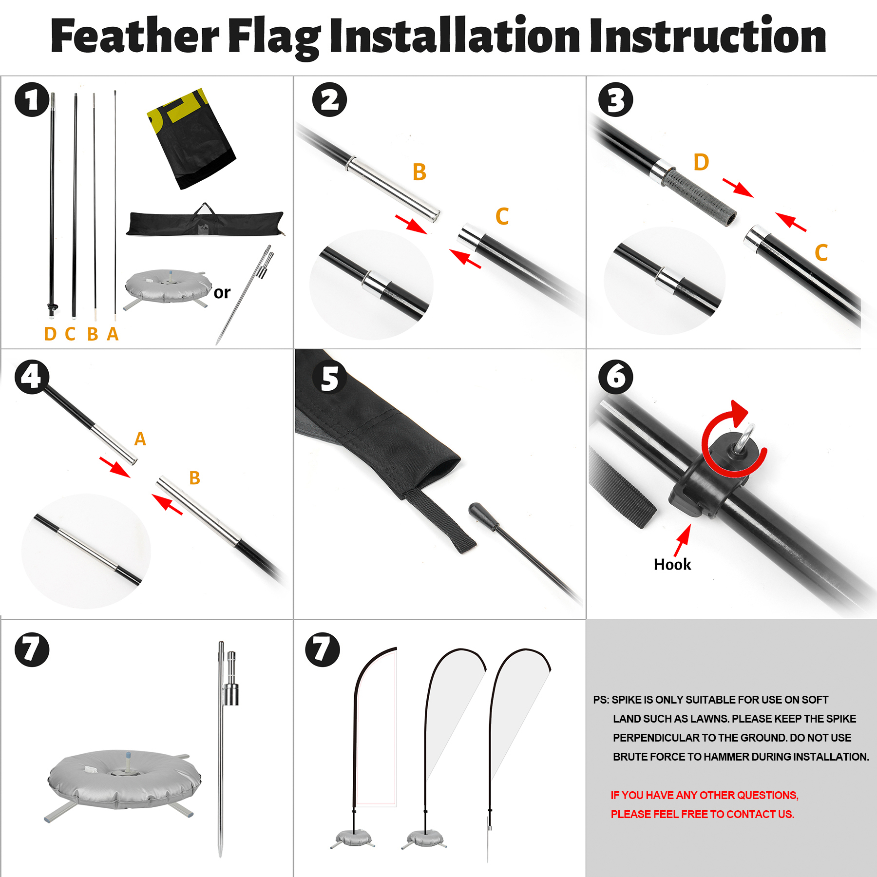 13' Feather Flag Kit- Double Sided W/ Cross Base