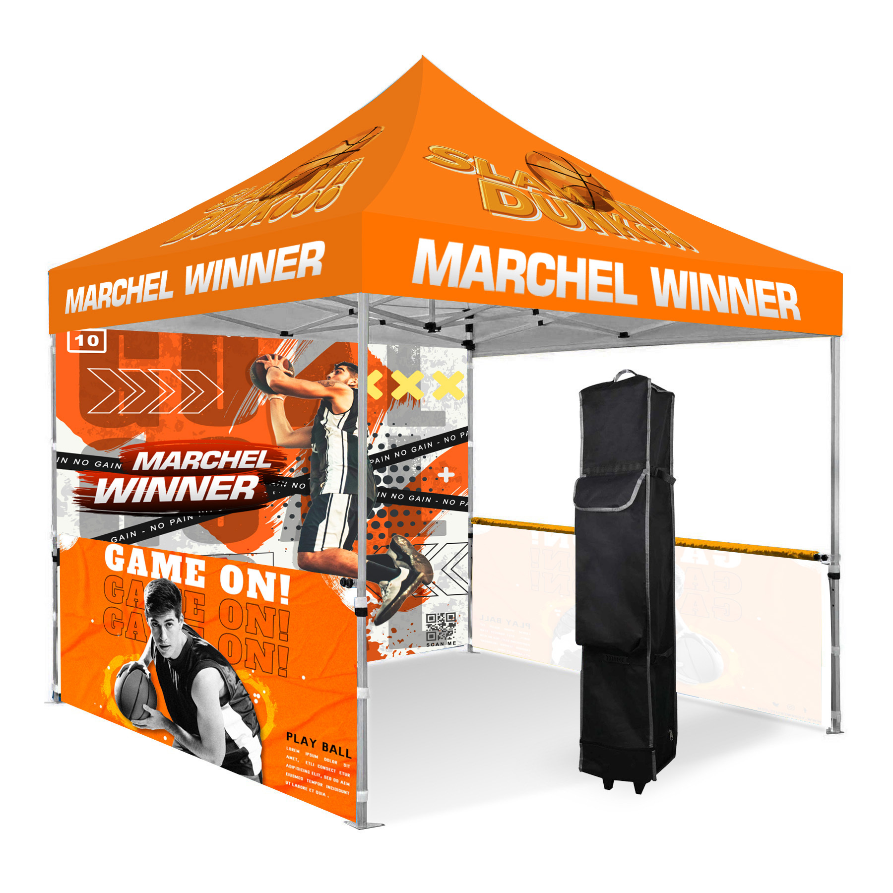 10'x10' Commercial Canopy with Full Back Wall & Two Side Half Walls