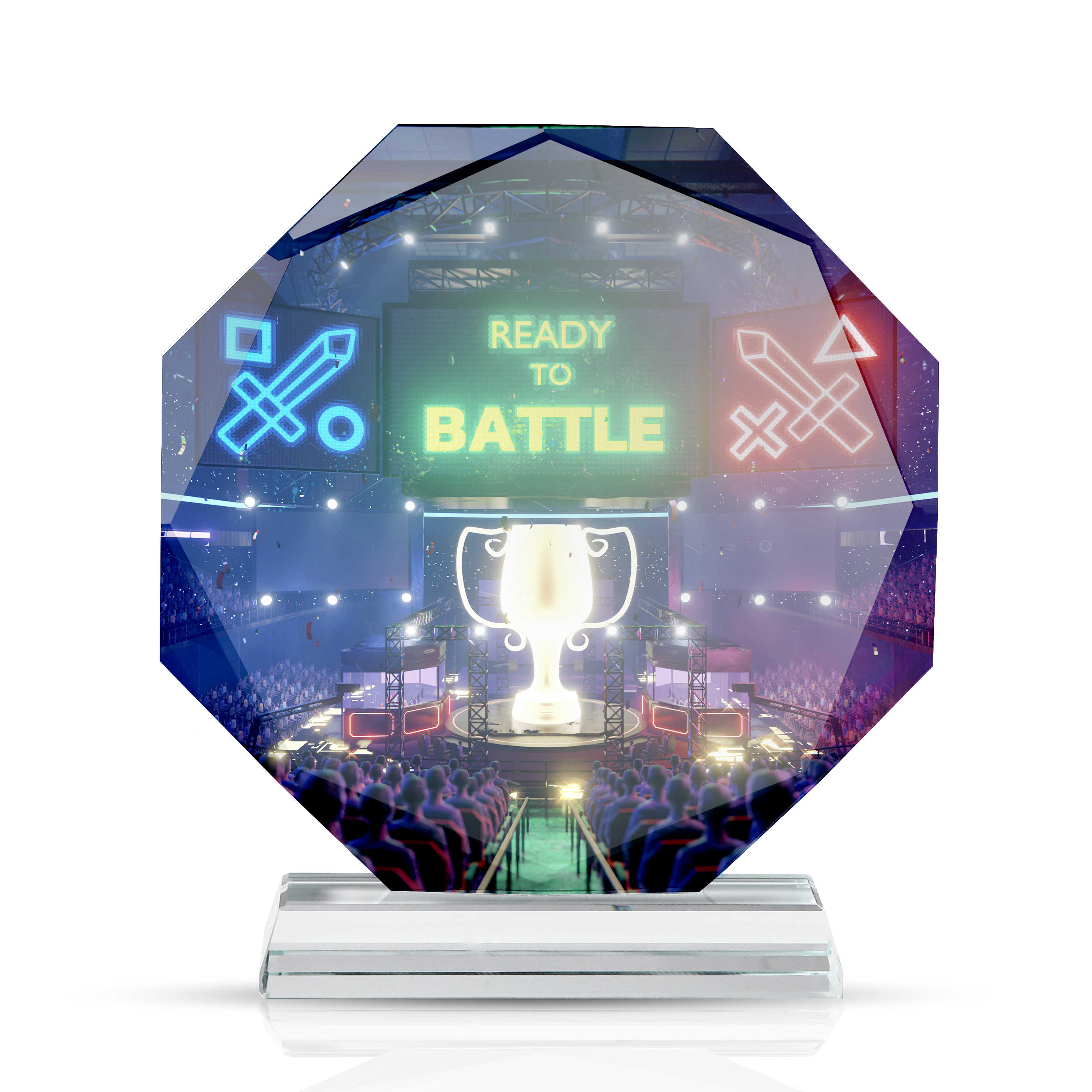 Round Faceted Crystal Award with Clear Base