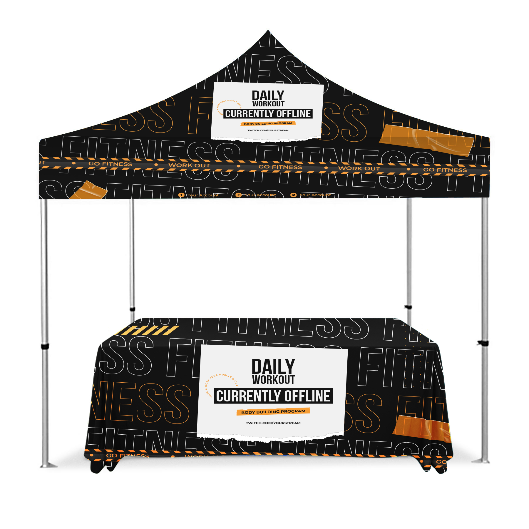 Commercial 10'x10' Full Print Canopy Tent Package w/6ft Matching Table Drape