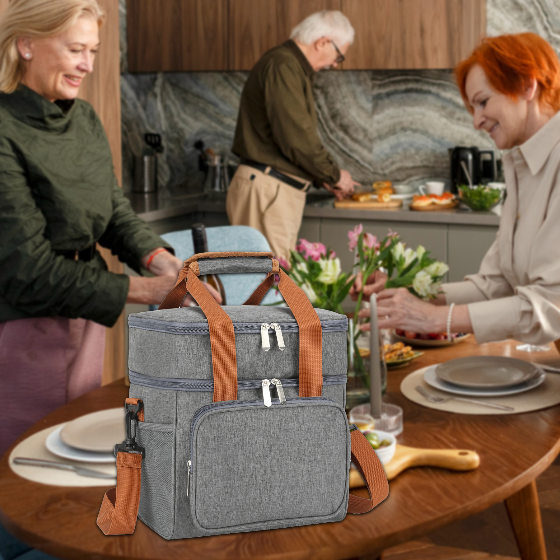 Insulated Lunch Cooler Bag with Pockets and Shoulder Strap
