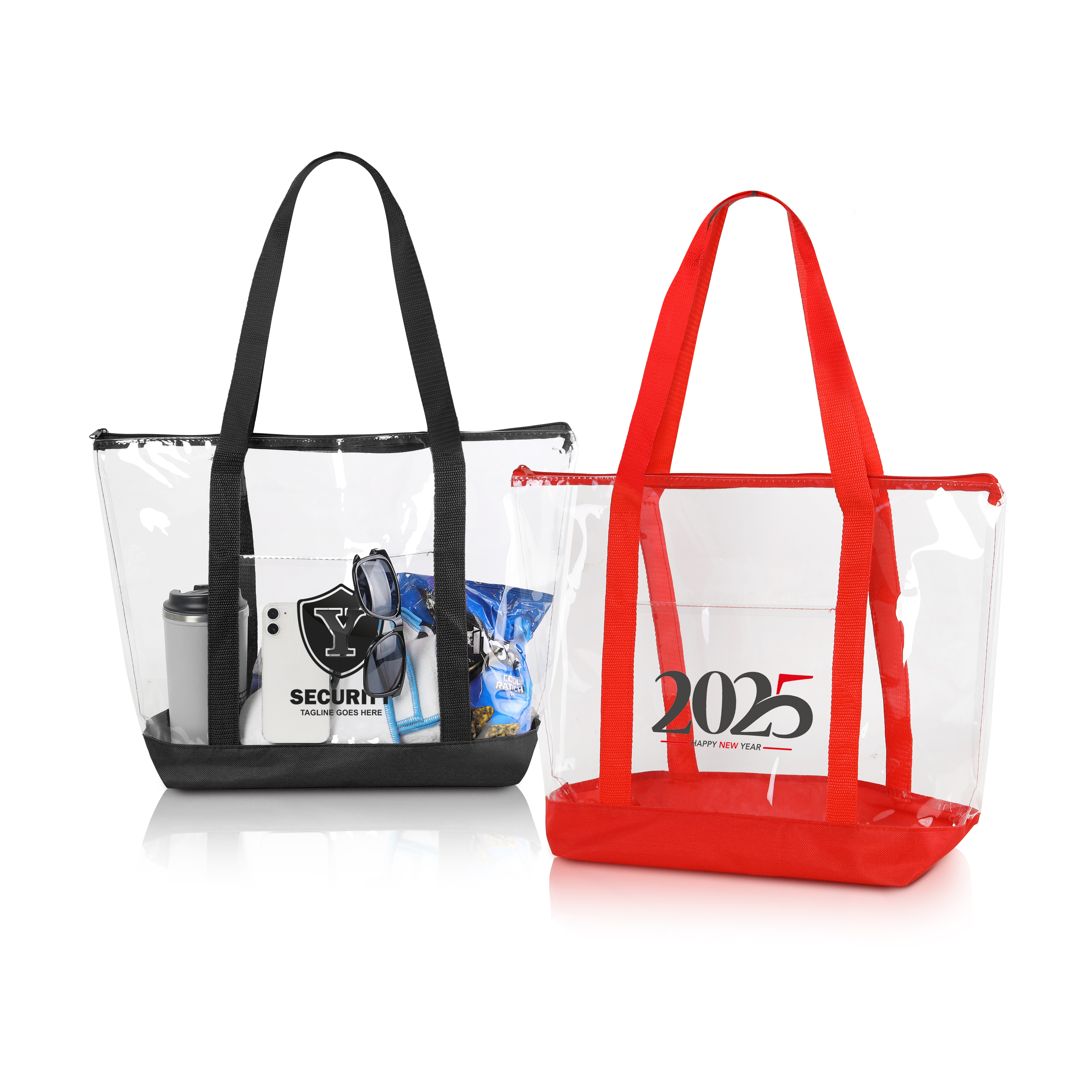 Transparent Zippered Tote Bag With Pocket