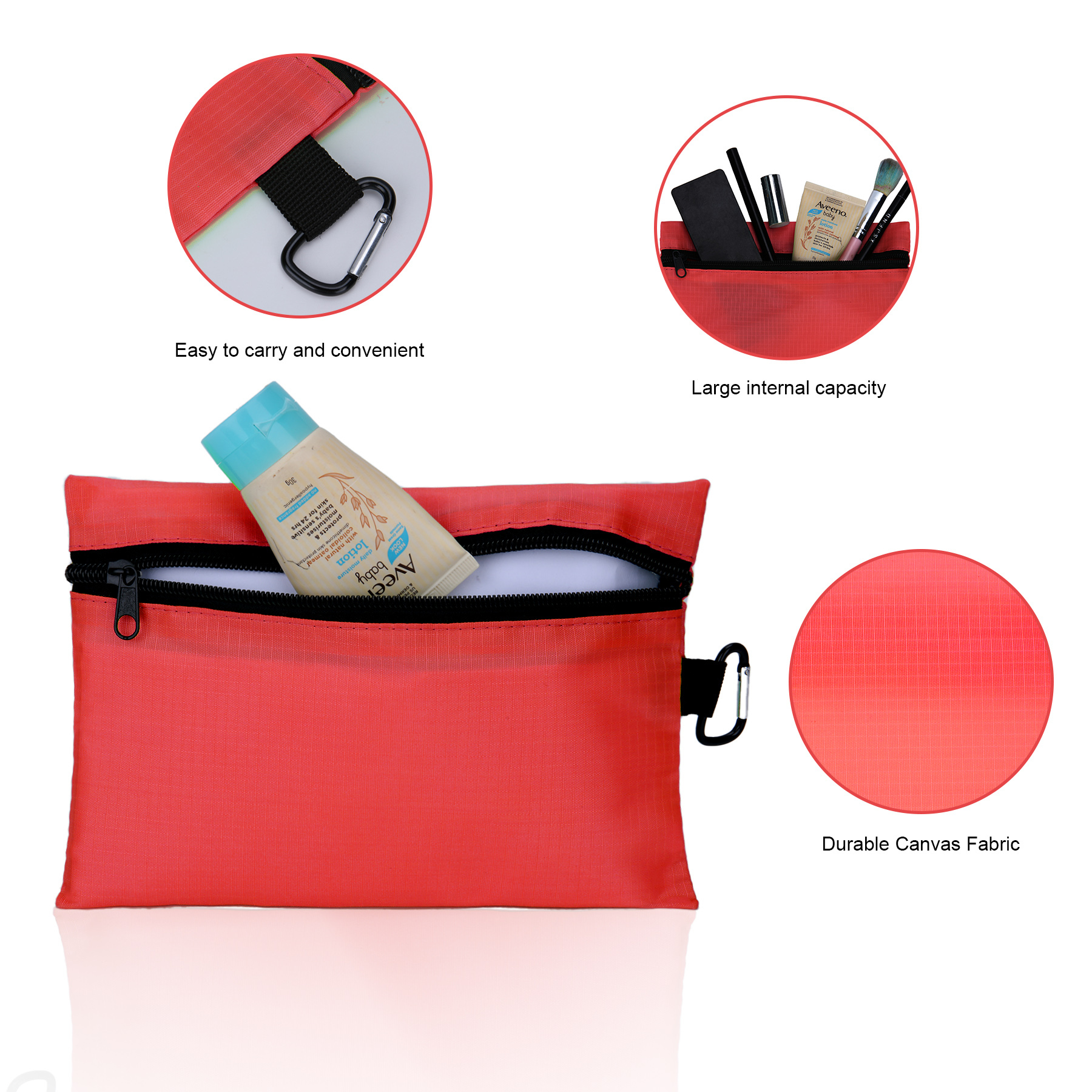 Ripstop Zippered Utility Pouch with Carabiner – 6" x 8.5"