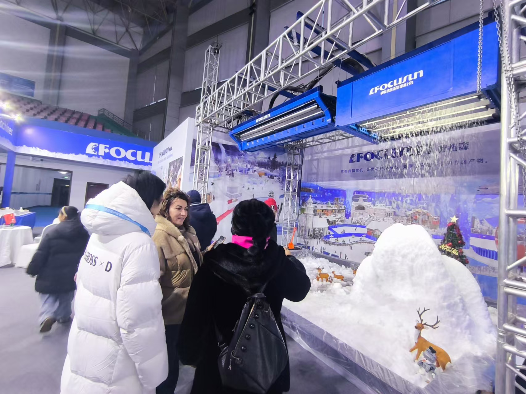 Indoor snow falling machine creating soft, realistic snow effects