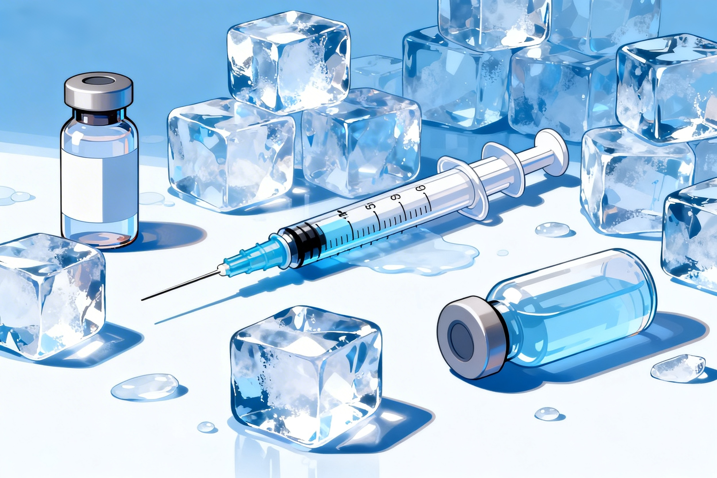 Illustration of ice cubes used in medical injection and pharmaceutical cold chain applications