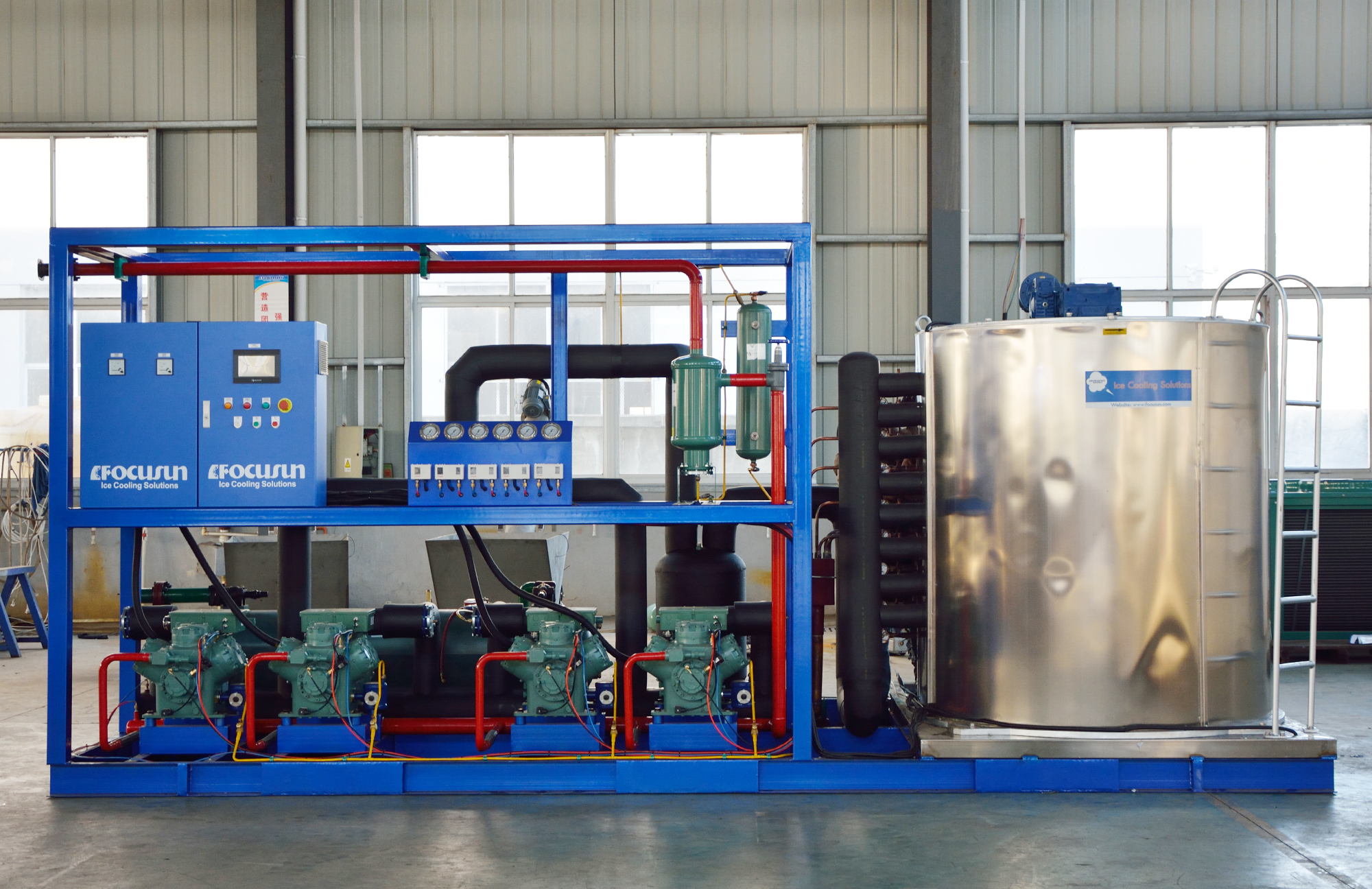 Focusun industrial flake ice machine, stainless steel construction, high-capacity ice production