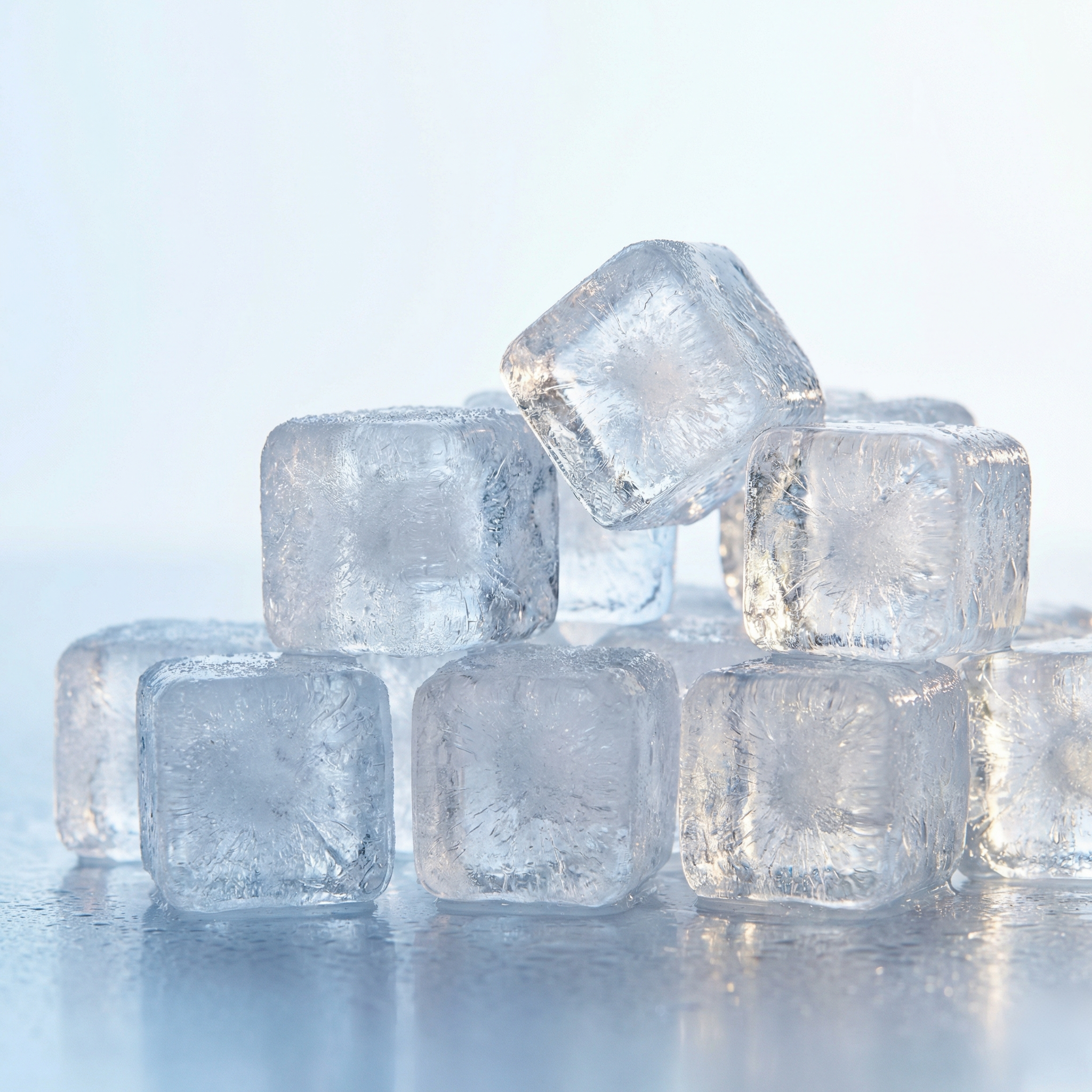 Crystal clear solid cube ice for premium beverage presentation in high-end bars and restaurants