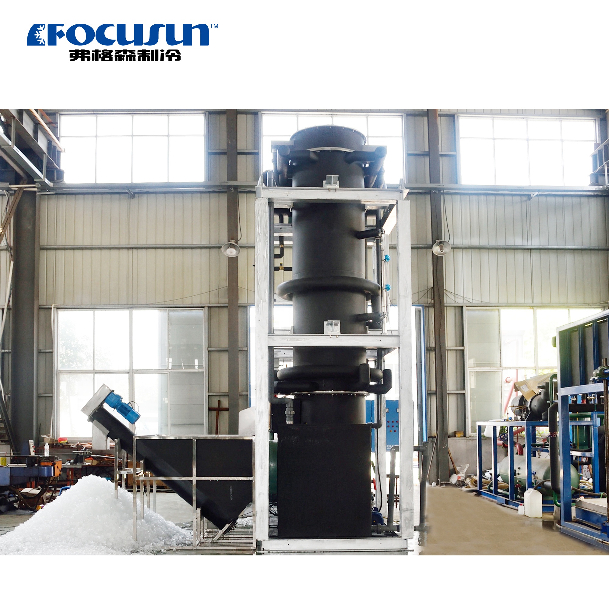 High-performance 10-ton daily capacity tube ice machine built with SUS304 stainless steel for commercial seafood plants.