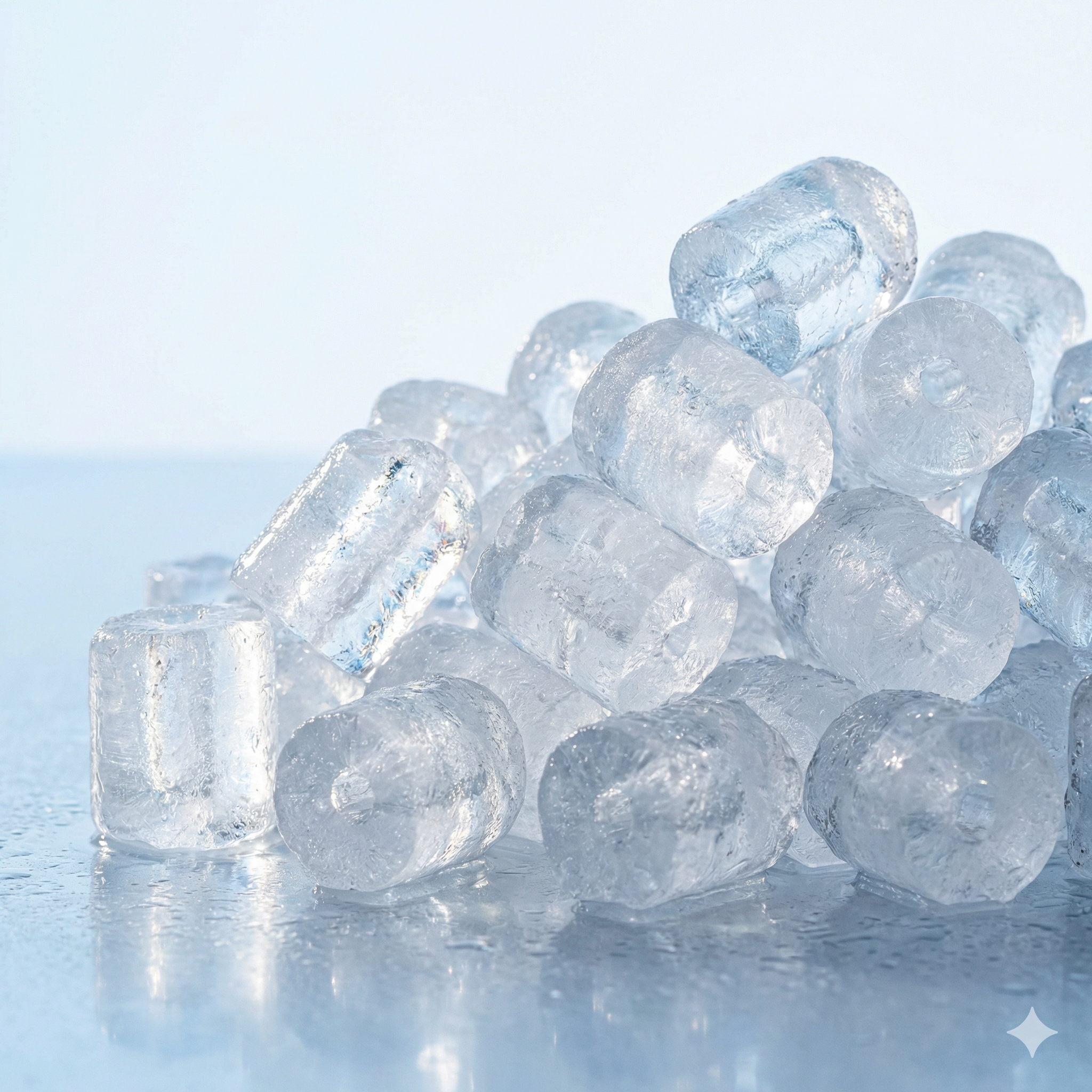 Hygienic and uniform tube ice ideal for shellfish cooling, seafood packaging, and organized chilled distribution.