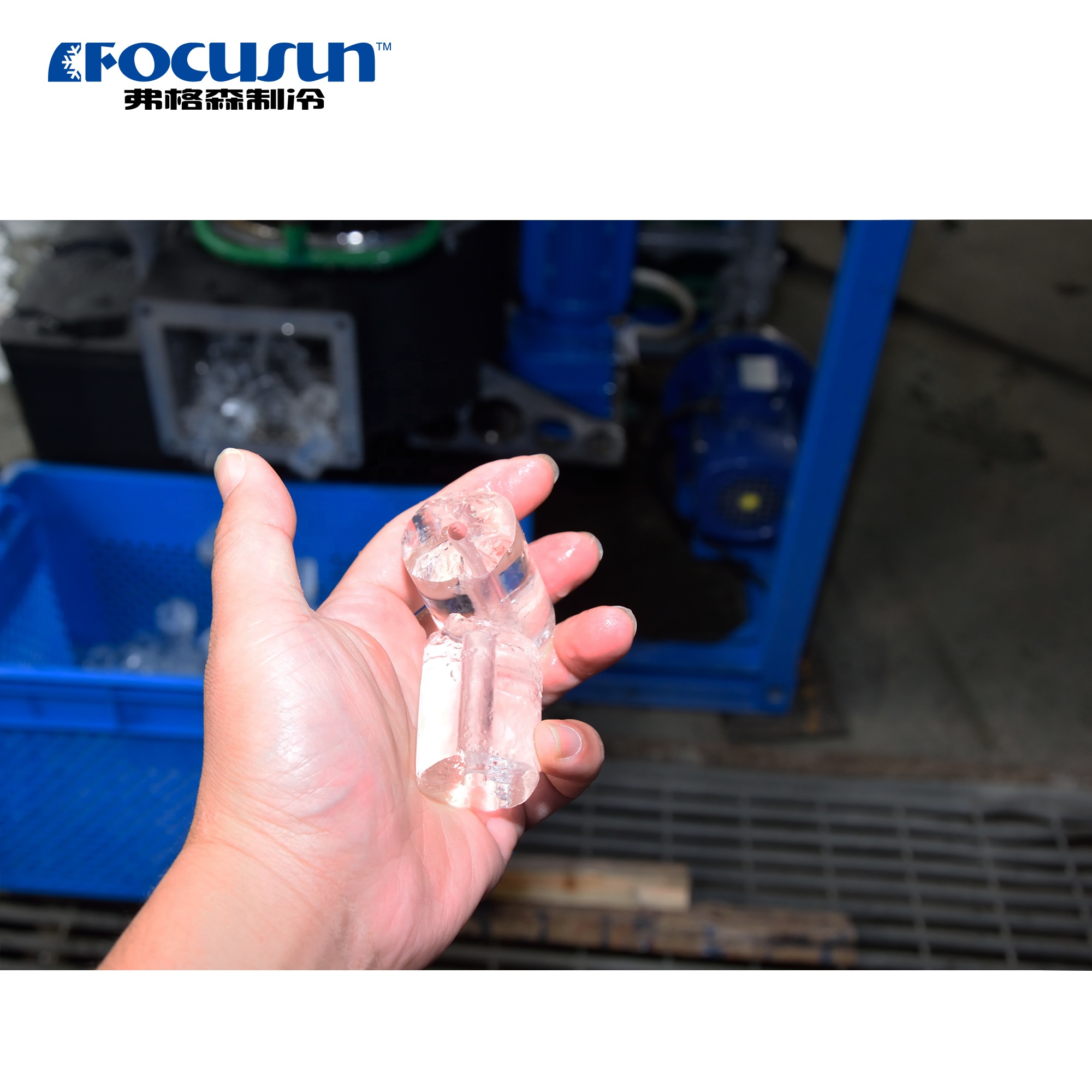 Close-up of cylindrical tube ice form produced by commercial ice making machines
