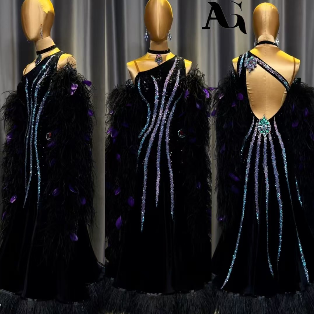 Black Ostrich Feather Gorgeous ballroom Dress