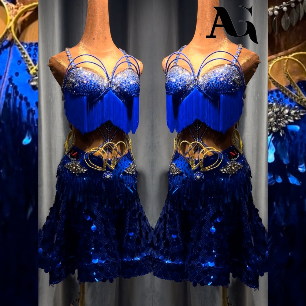 Gemstone Blue Large Flared Sequin Latin dress