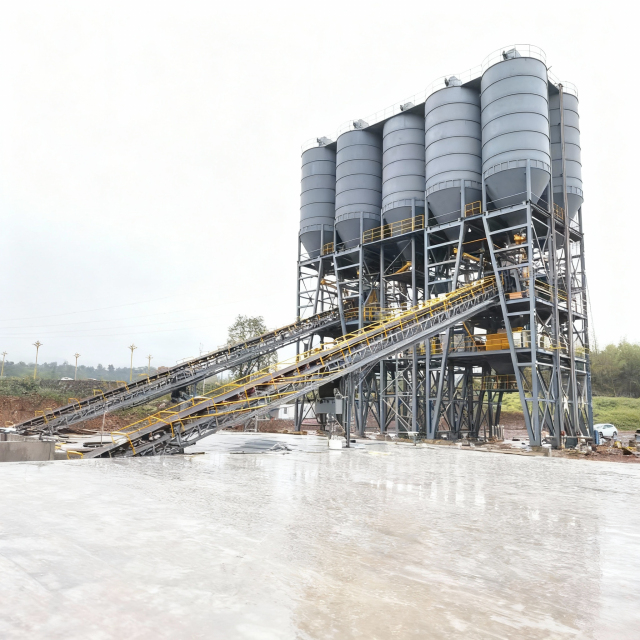 Double 240cubic meters model concrete mixing plant - Inside