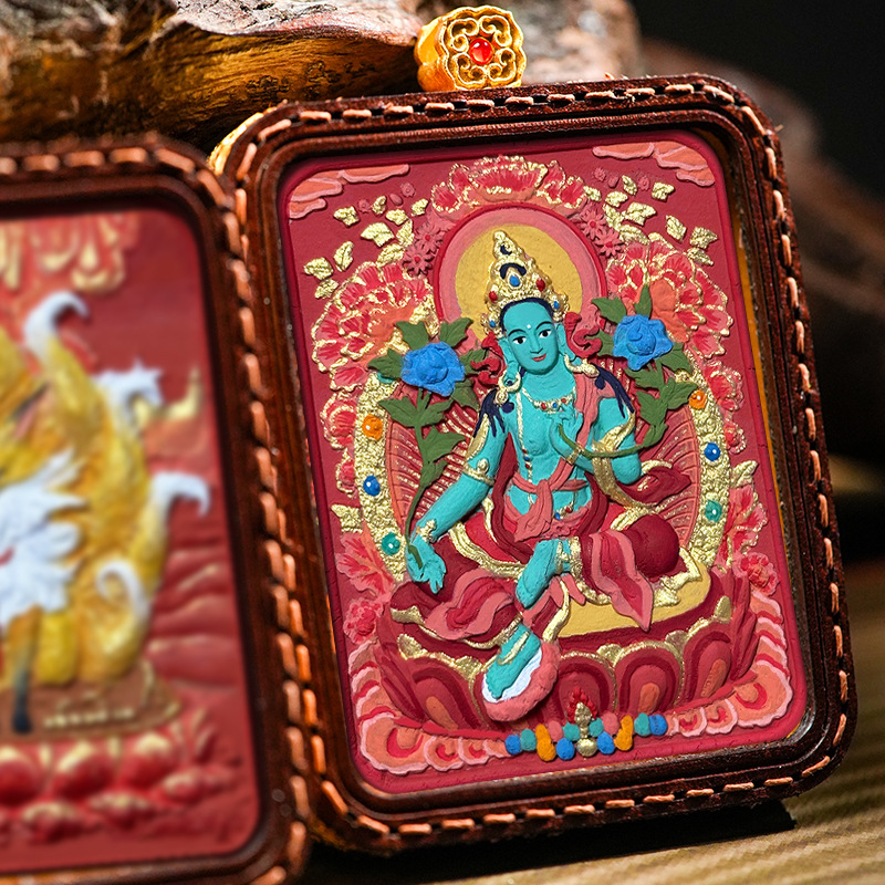 Cultural and Creative Cleaning Tangka hand drawn Manjusri pharmacist pendant necklace