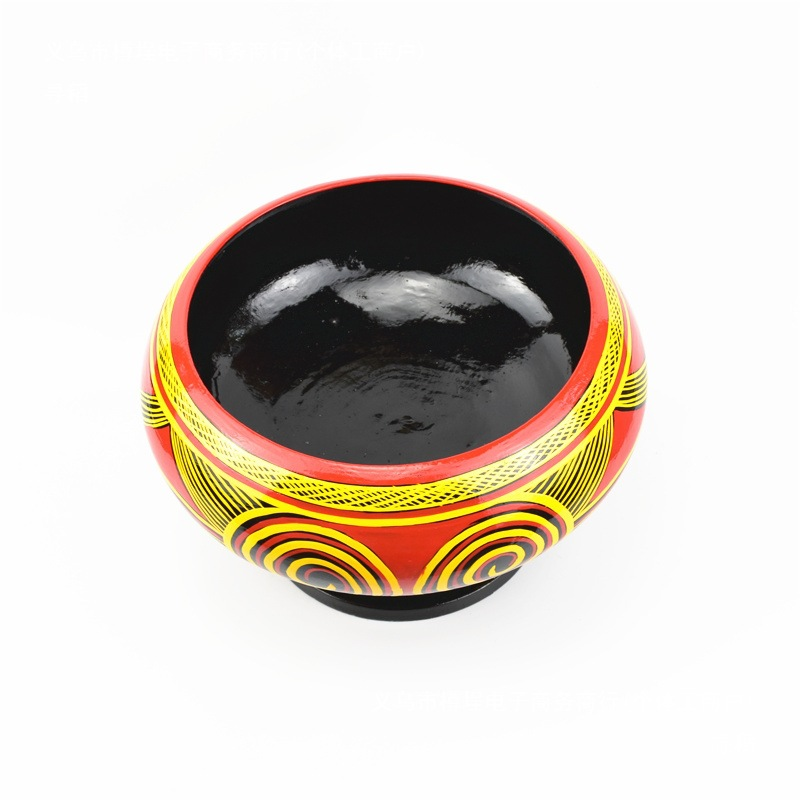Sichuan Liangshan Yi ethnic intangible cultural heritage painted crafts, wooden Ke hand-painted lacquerware, soup bowl, home decoration