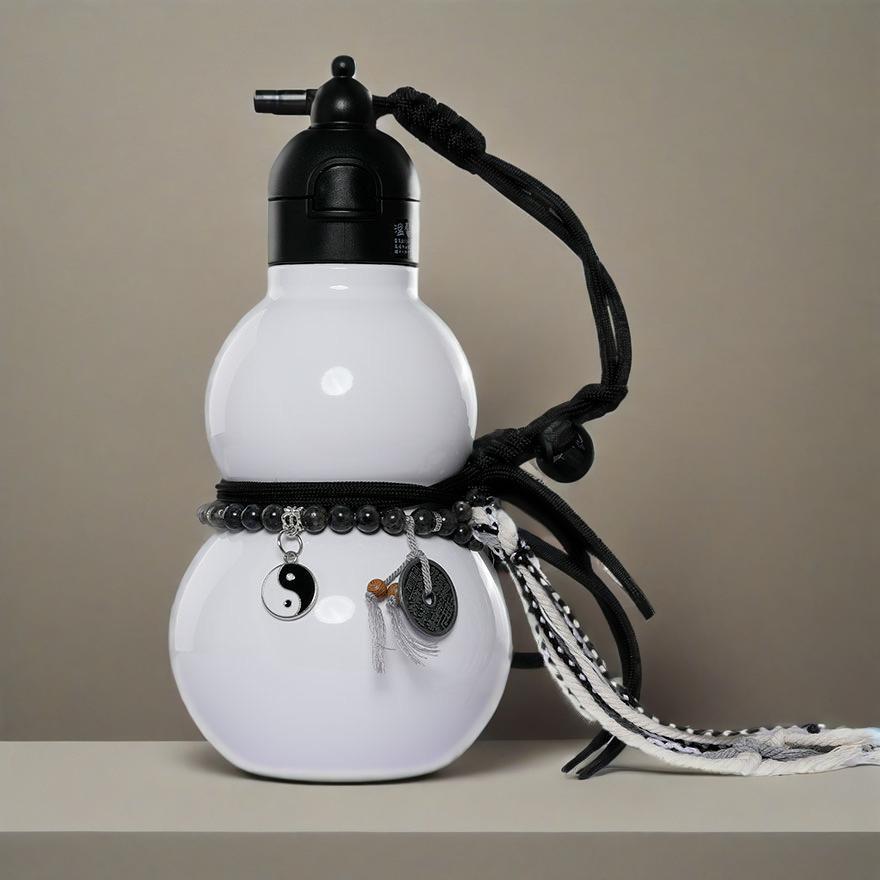 New Taoist cultural and creative classic design treasure gourd thermos cup, gourd shaped, black and white, stainless steel thermos cup, comes with accessory stickers