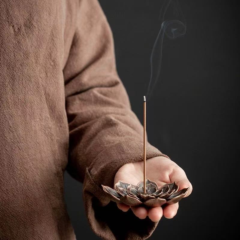 Porous Copper Lotus Flower Incense Holder