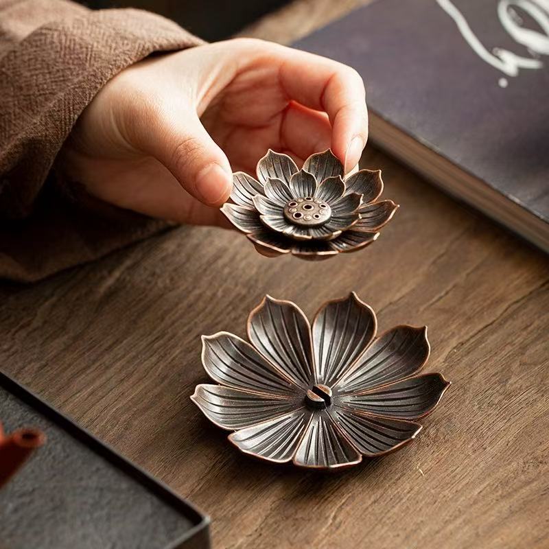 Porous Copper Lotus Flower Incense Holder