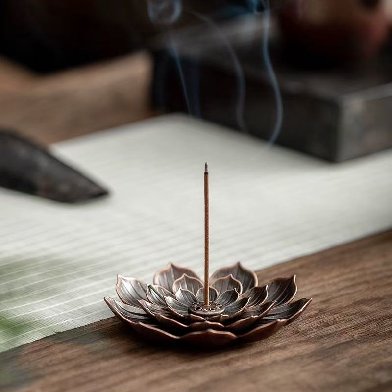 Porous Copper Lotus Flower Incense Holder