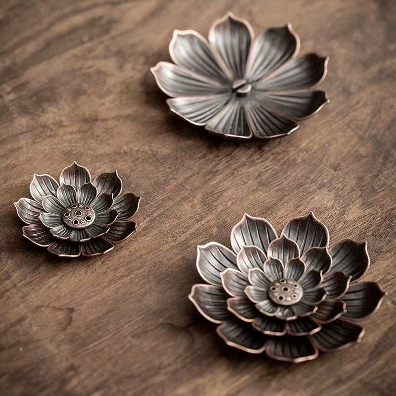 Porous Copper Lotus Flower Incense Holder
