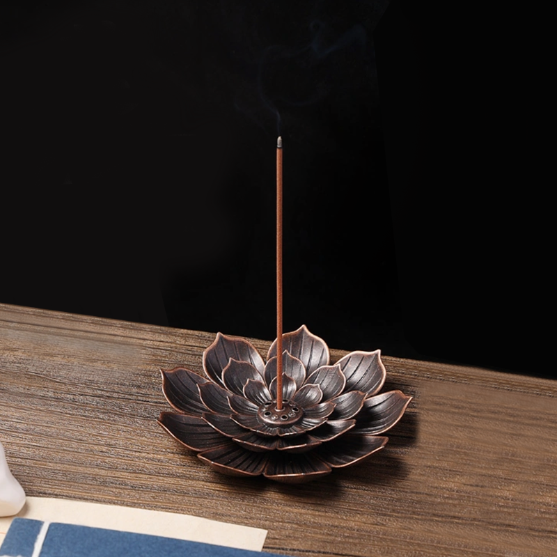 Porous Copper Lotus Flower Incense Holder