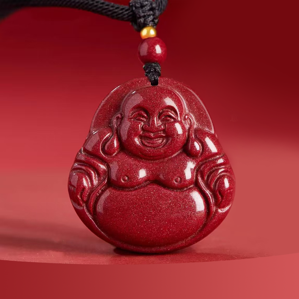 Cinnabar Purple and Gold Sand Maitreya Buddha Smiling Buddha Big Belly Buddha Pendant