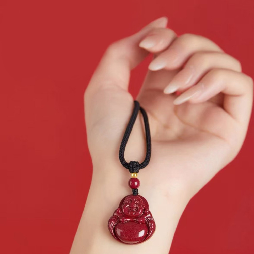 Cinnabar Purple and Gold Sand Maitreya Buddha Smiling Buddha Big Belly Buddha Pendant