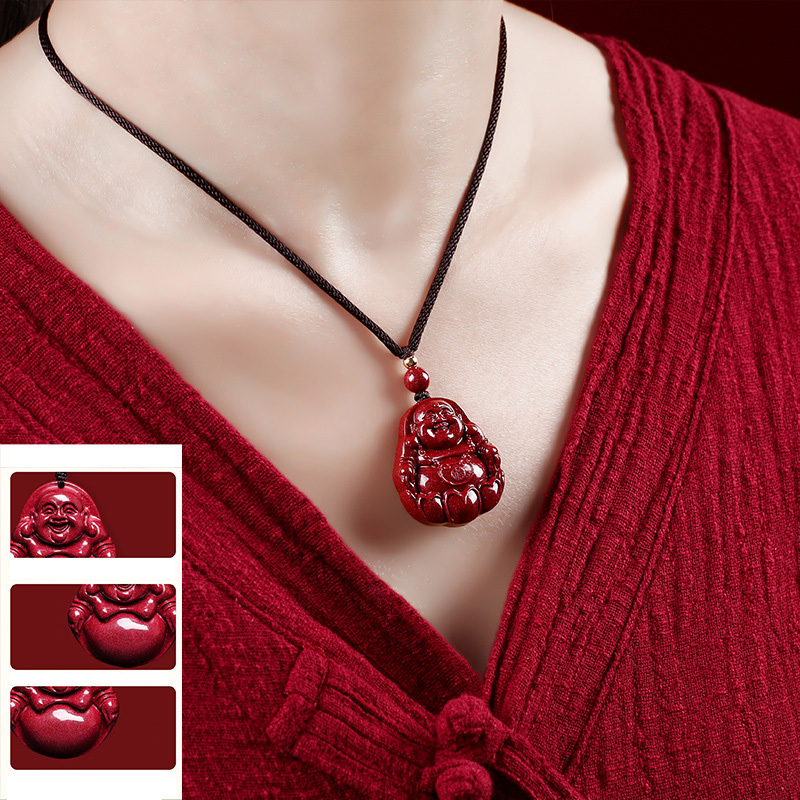 Cinnabar Purple and Gold Sand Maitreya Buddha Smiling Buddha Big Belly Buddha Pendant