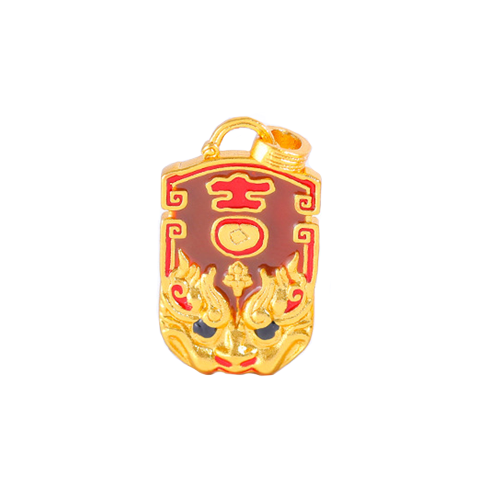 Sand Gold Auspicious Beast Shunsui Peaceful Tai Sui Guardian Amulet Necklace