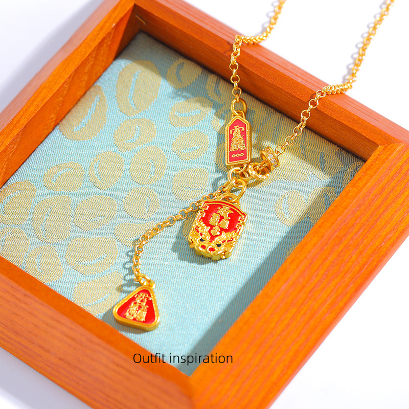 Sand Gold Auspicious Beast Shunsui Peaceful Tai Sui Guardian Amulet Necklace