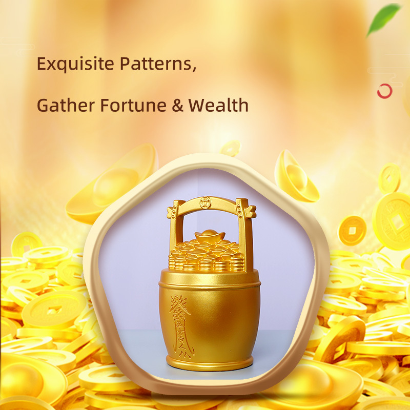 Feng Shui Golden Bucket of Wealth – Taoist Resin Ornament for Prosperity & Abundance