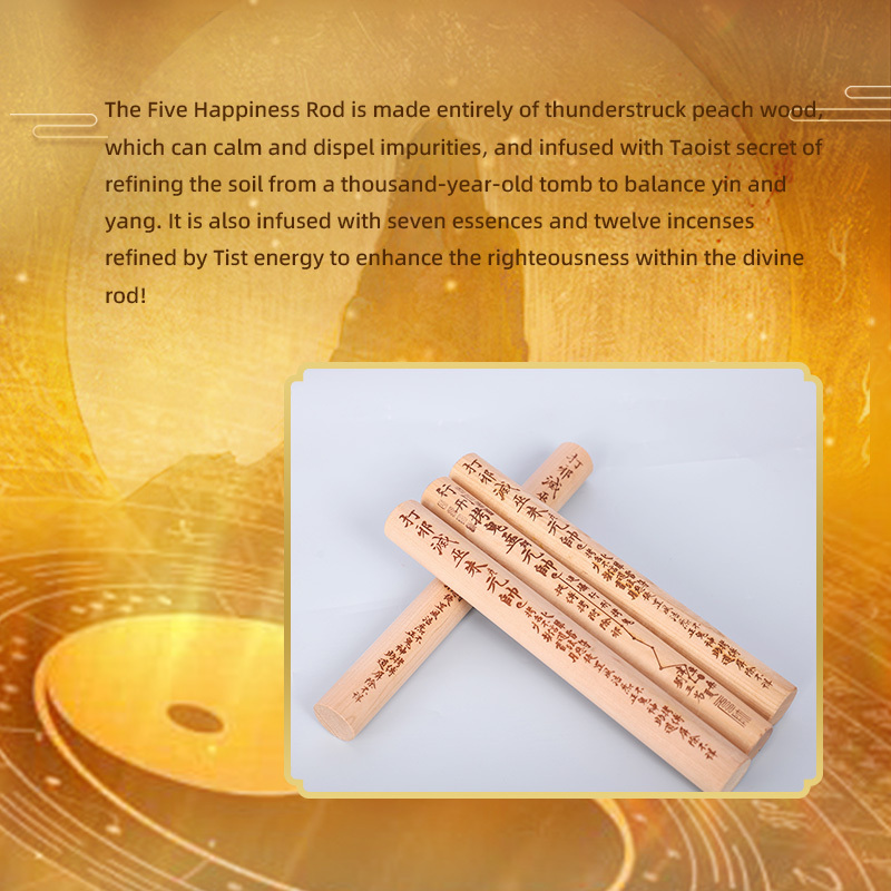 Wufu Five Blessings Stick – Taoist Peachwood Talisman for Protection & Fortune